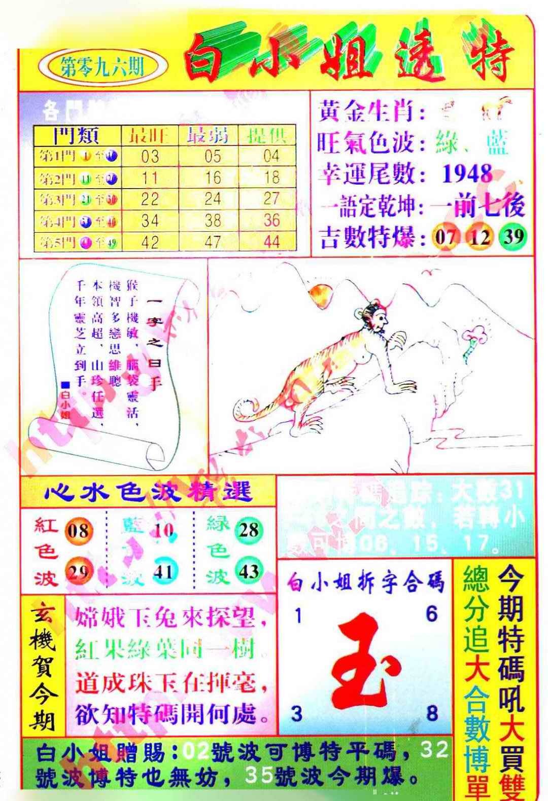 六合彩096期白小姐透特