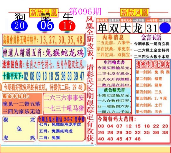 六合彩096期二代凤凰报