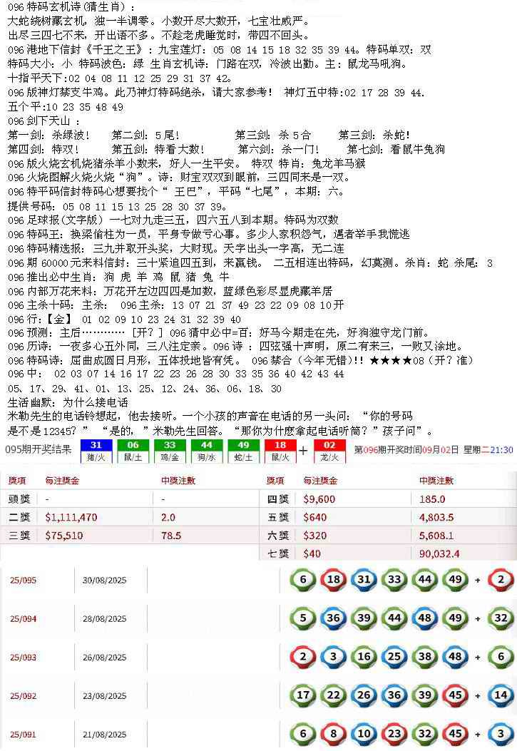 六合彩096期五星报B
