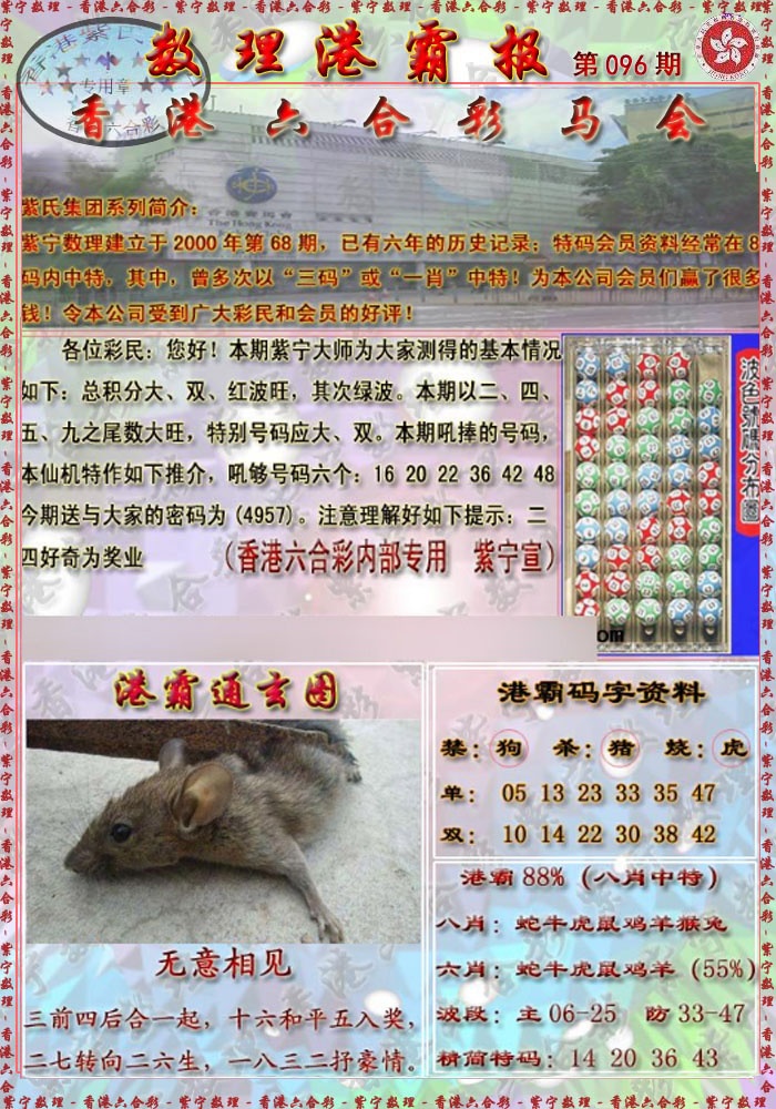 六合彩096期港霸报
