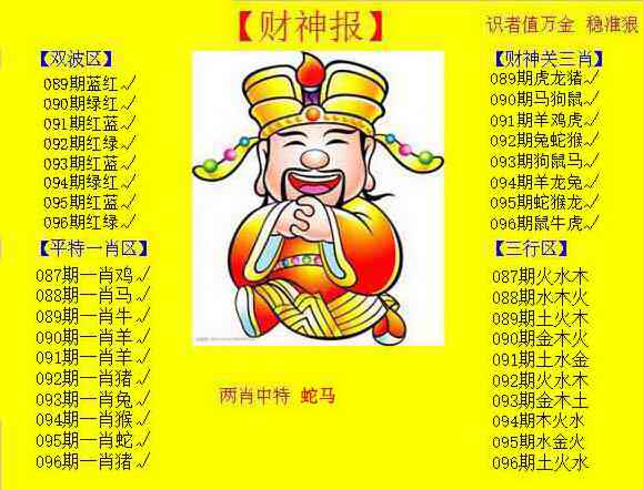 六合彩096期黄色财神报