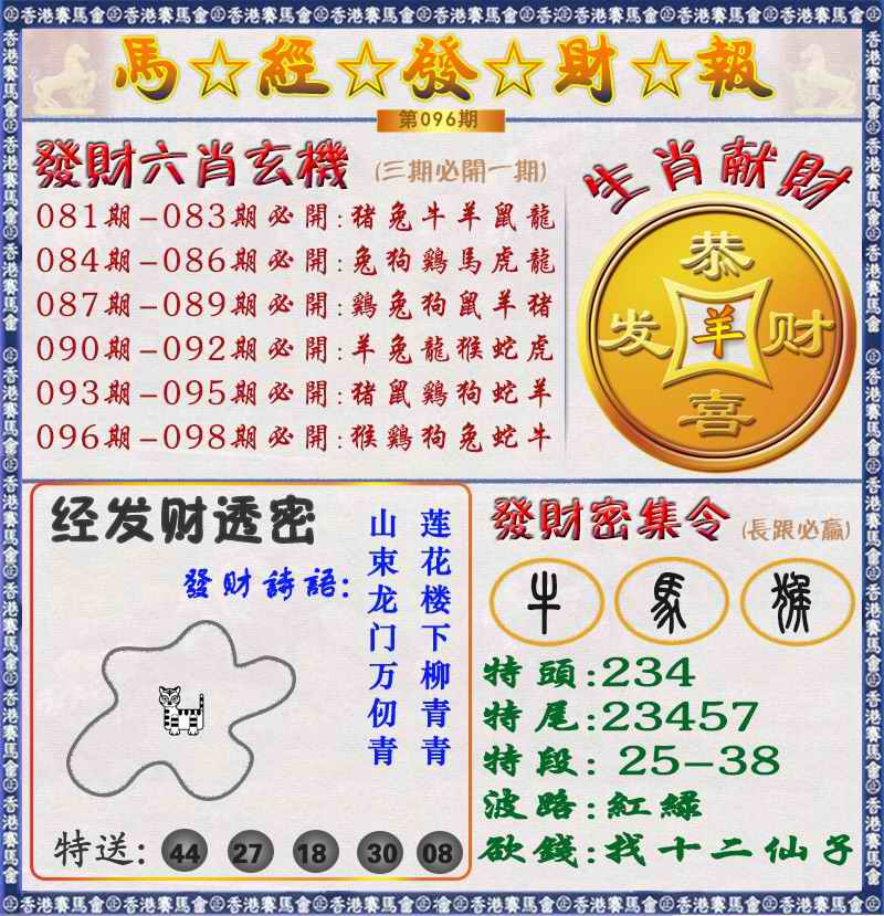 六合彩096期马经发财报（荐）