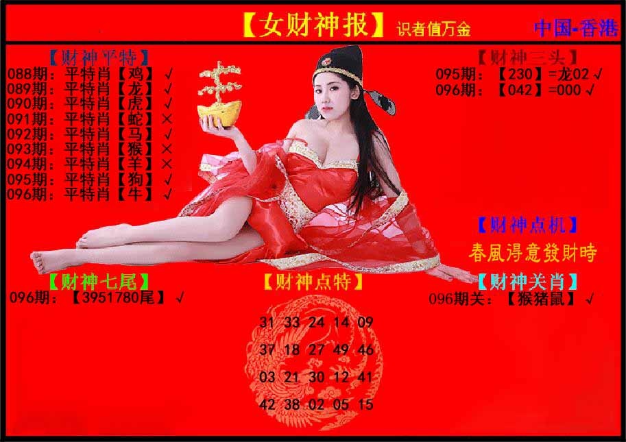 六合彩096期女财神报