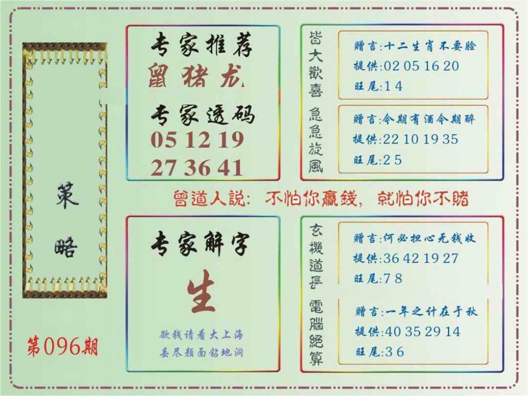 六合彩096期马经策略