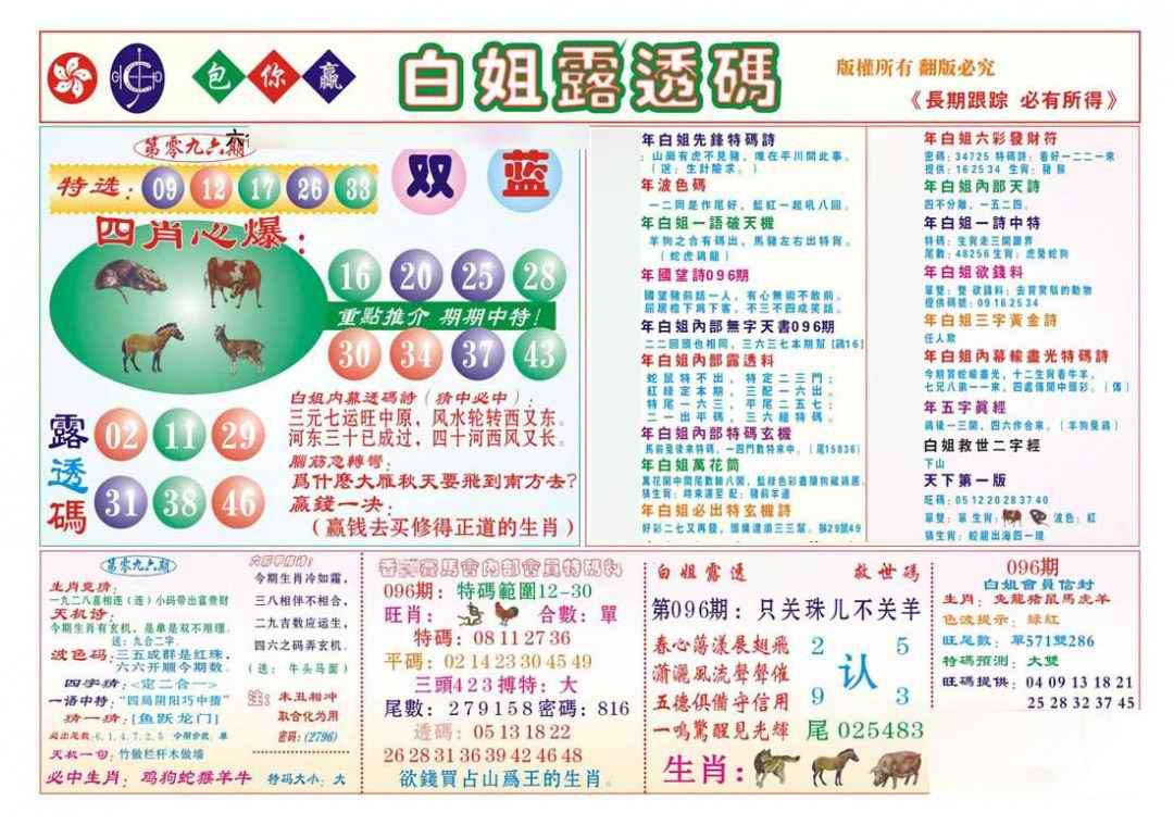 六合彩096期香港马会专刊B
