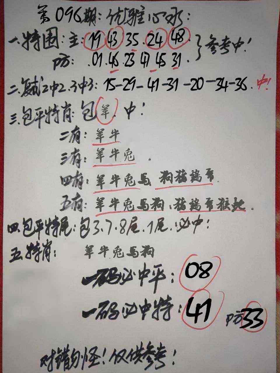 六合彩096期优雅心水