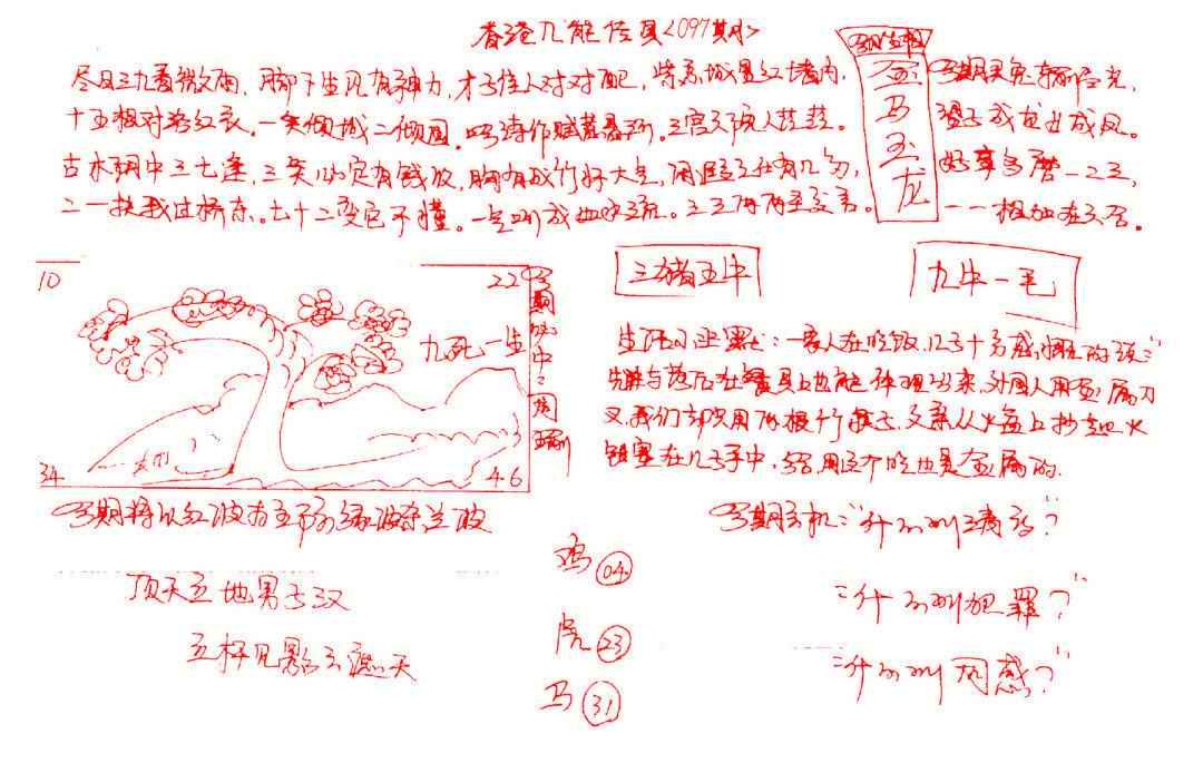 六合彩097期九龙传真(手写)