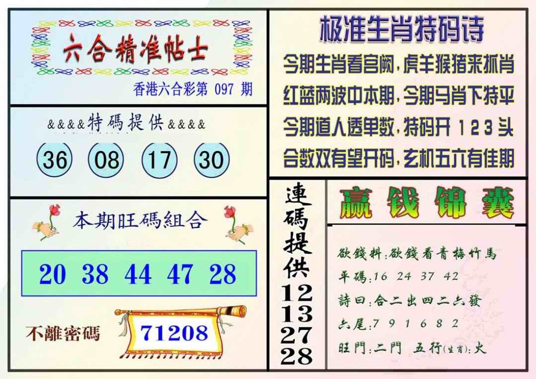 六合彩097期精准贴士