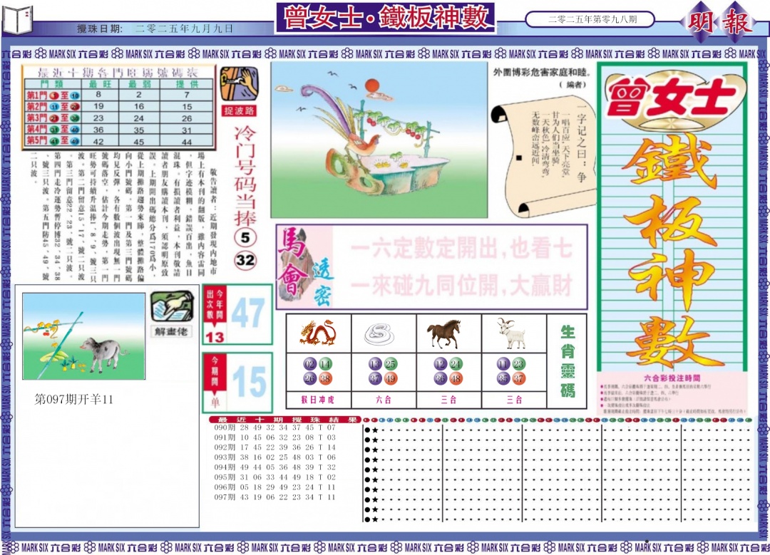 六合彩098期曾女士铁板神数A