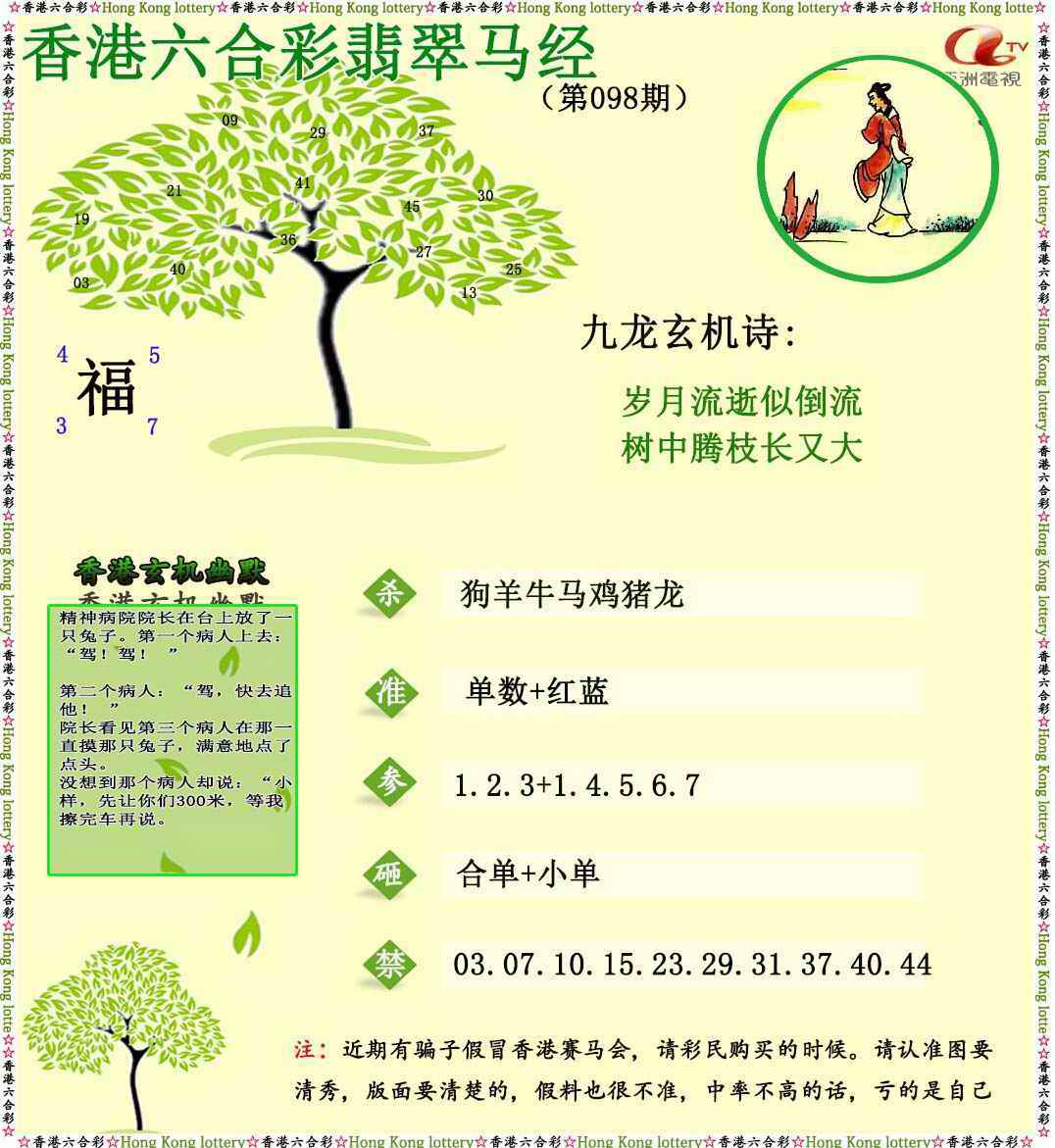 六合彩098期翡翠马经