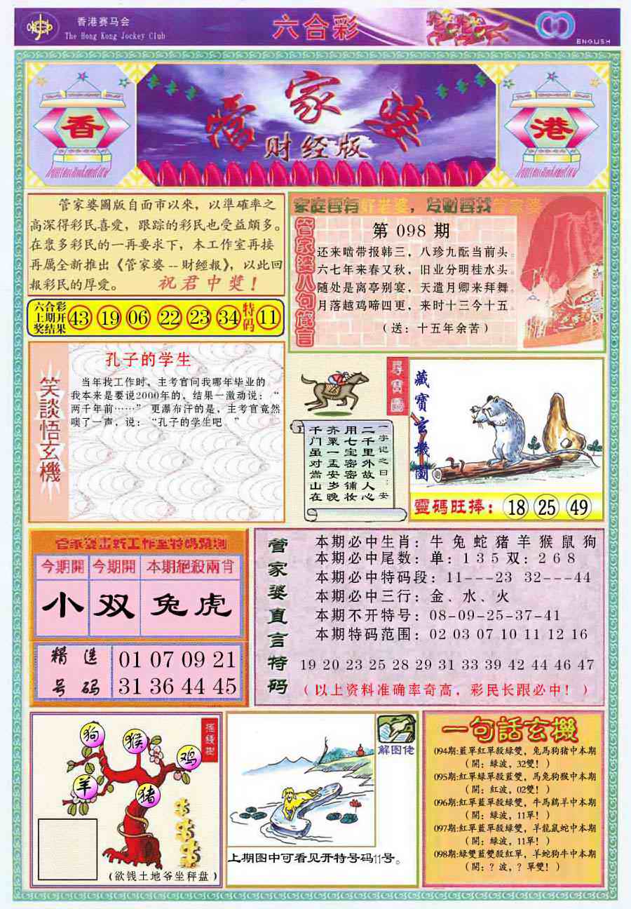六合彩098期管家婆财经版
