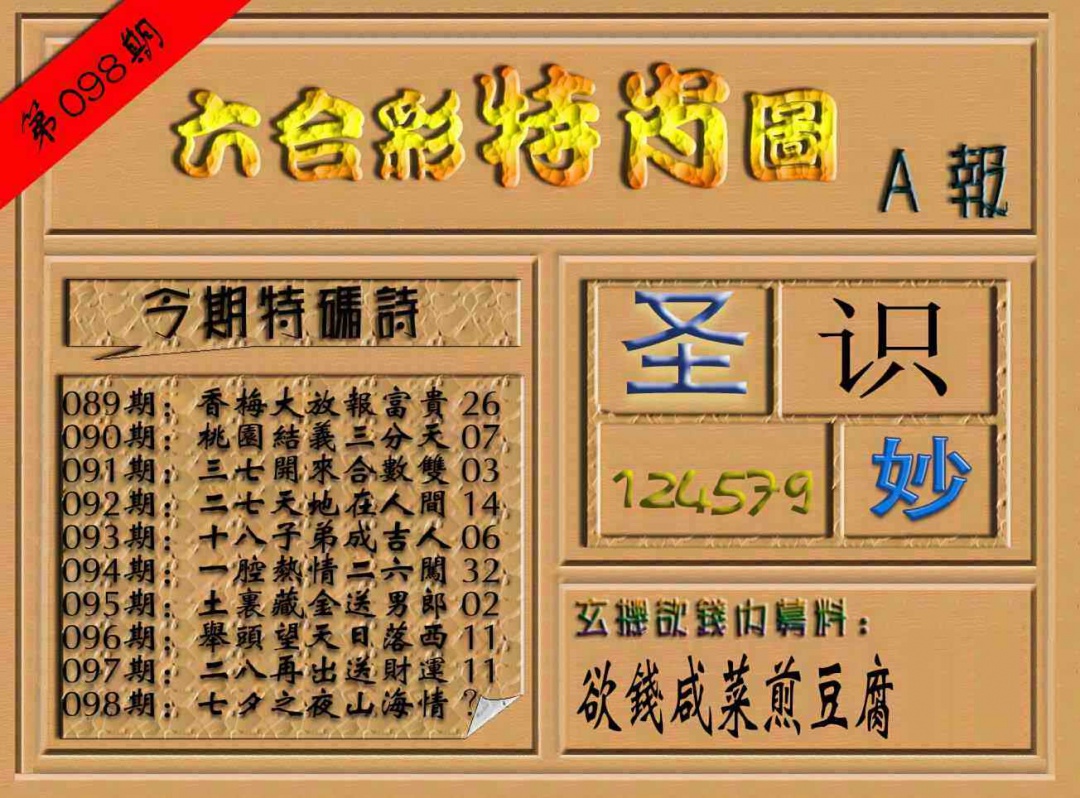 六合彩098期六合彩特肖图（A报）