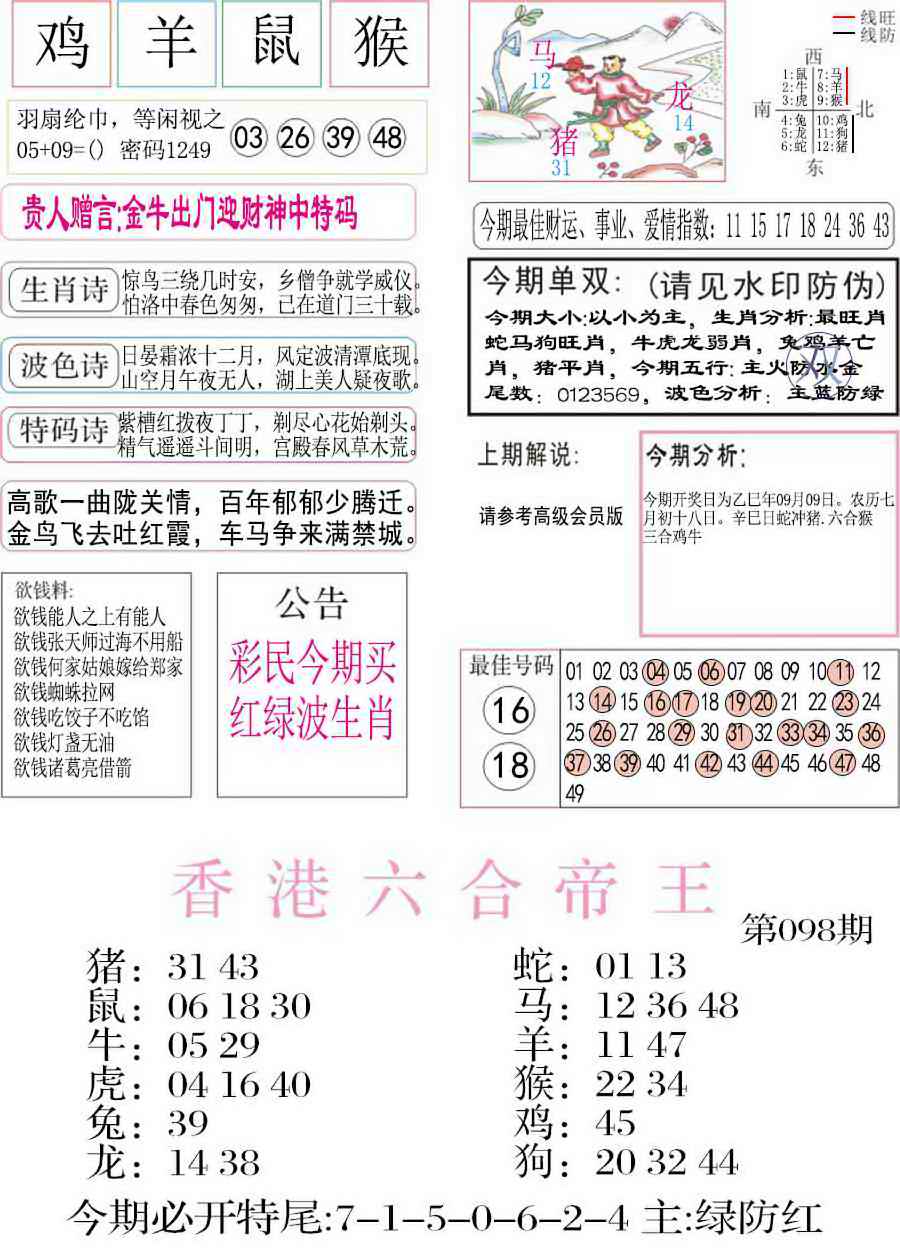 六合彩098期凤凰闲情A