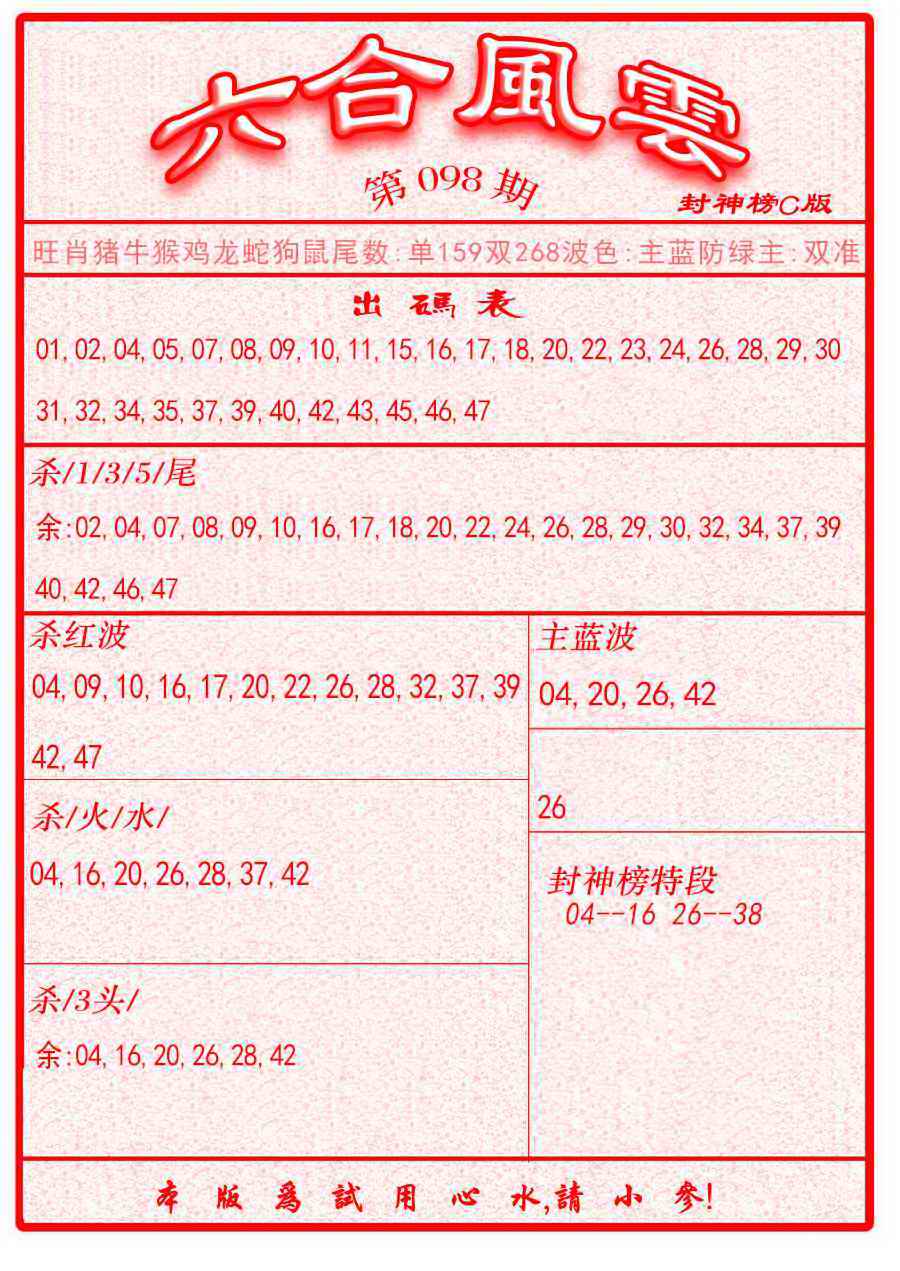 六合彩098期六合风云B面