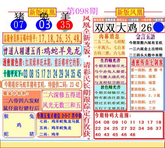 六合彩098期二代凤凰报
