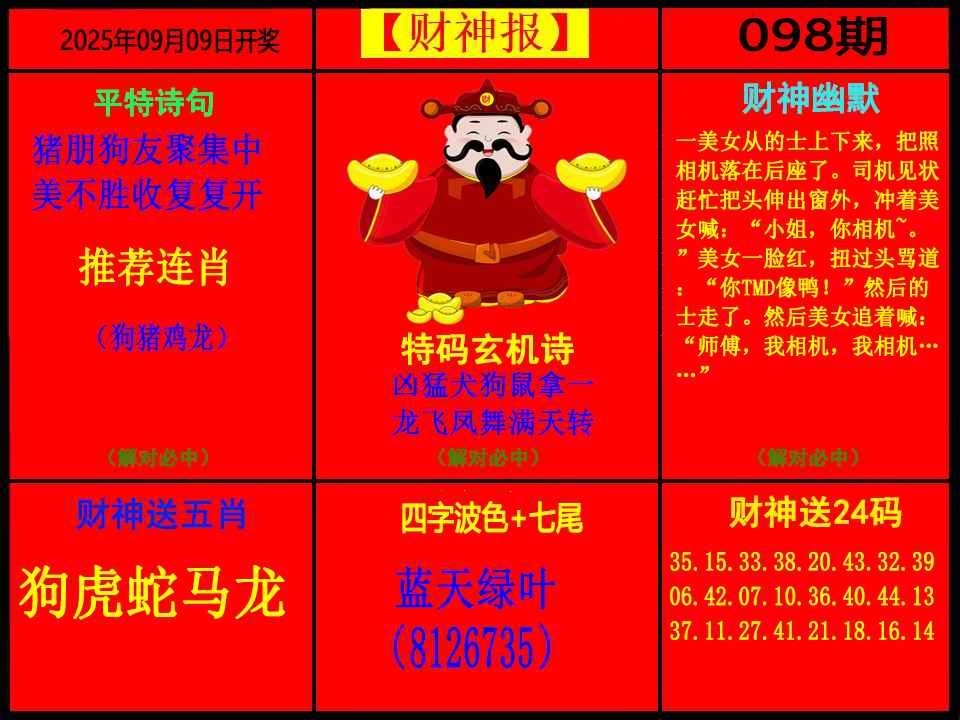 六合彩098期财神报