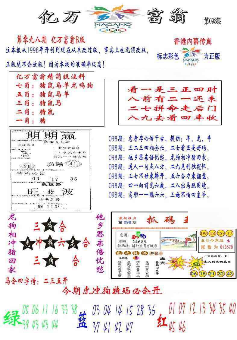 六合彩098期亿万富翁B