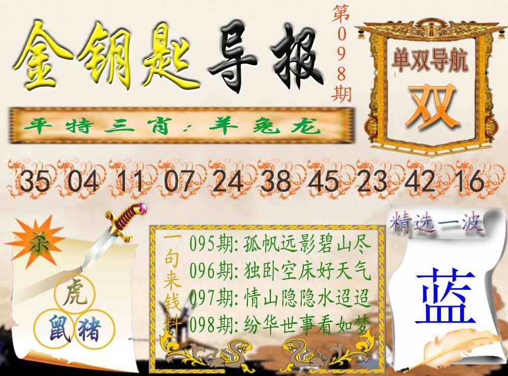 六合彩098期金钥匙导报