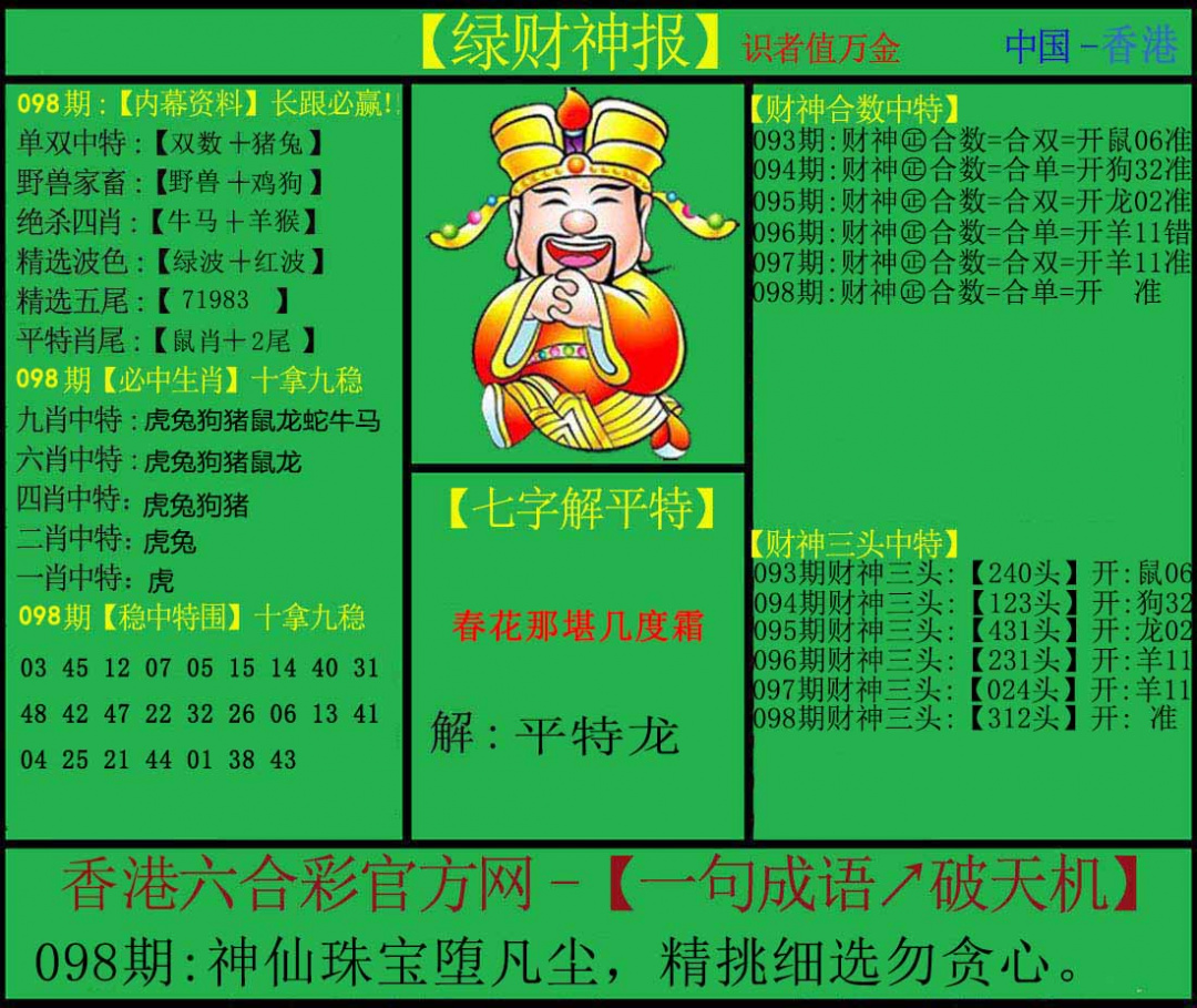 六合彩098期绿财神
