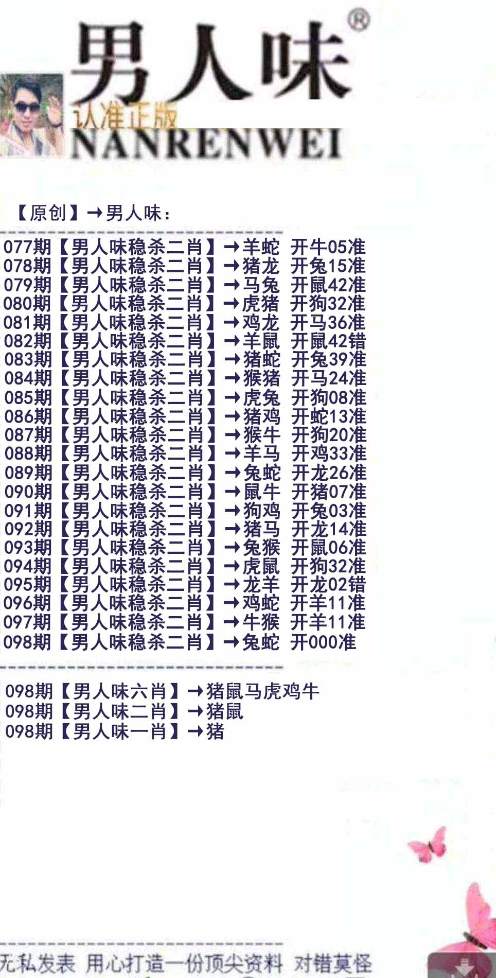 六合彩098期男人味