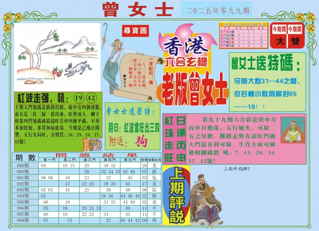 六合彩099期老版曾女士A