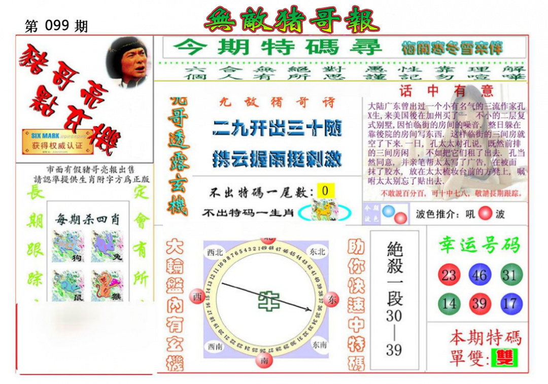 六合彩099期无敌猪哥报
