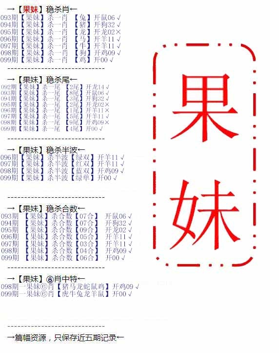 六合彩099期果妹心水
