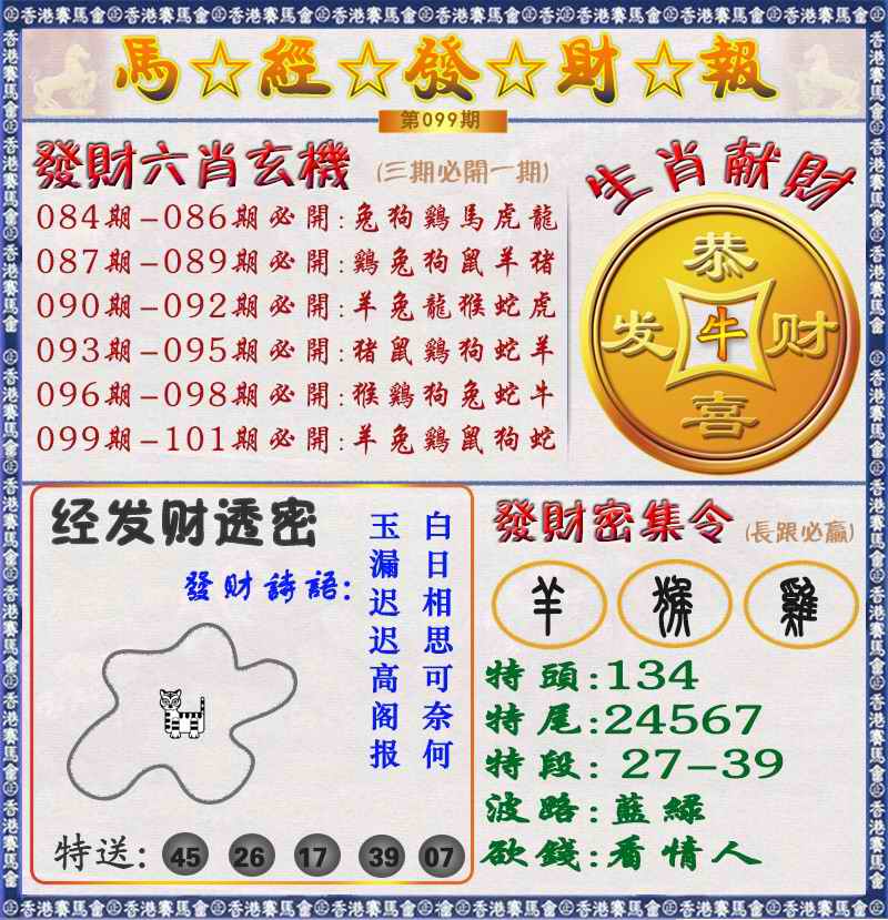 六合彩099期马经发财报（荐）